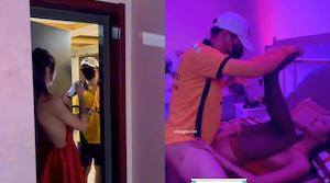 颜值巅峰网红主播『欣桐』最新付费剧情❤️勾引美团小哥跪舔 扛腿抽插黑丝口爆